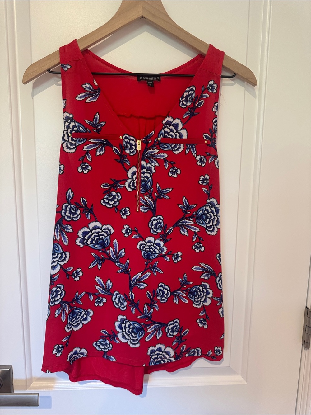 Express Red Floral Zip-Front Tank